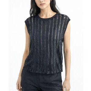 Vivienne Tam Women's Lightweight Black Sheer Stripes Sleeveless Knit Top Size M
